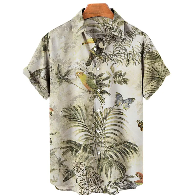 Summer Fashion Men Hawaii Shirt Vintage Flowers Full Over Print Short Sleeve Button Shirts Harajuku Casual Oversized Tee Blouse