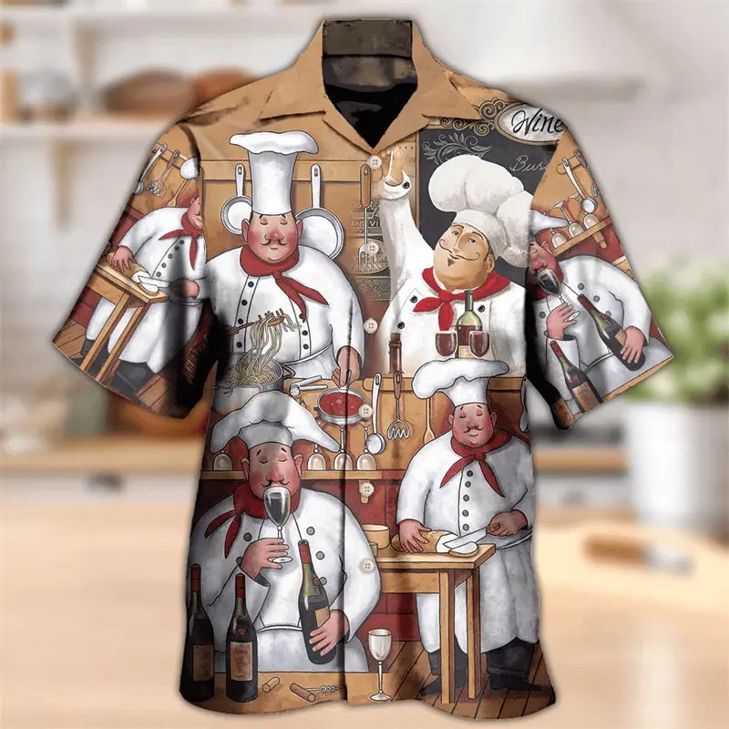 Funny Cook Printed Shirt Men's Clothing 3D Printed Cute Cat Button Shirts Hawaii Style Vacation Leisure 2025 Fashion New Blouse
