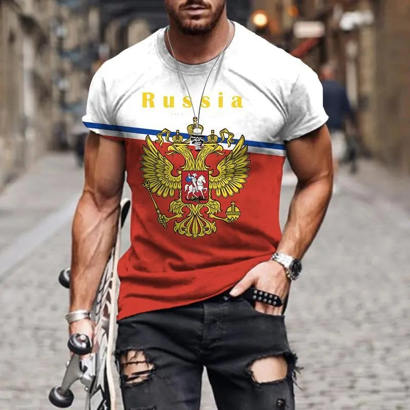 Russia Coat Of Arms T-shirt Men's Clothing Retro 3D Print Streetwear T Shirts National Flag And Emblem Harajuku Fashion Tee Top