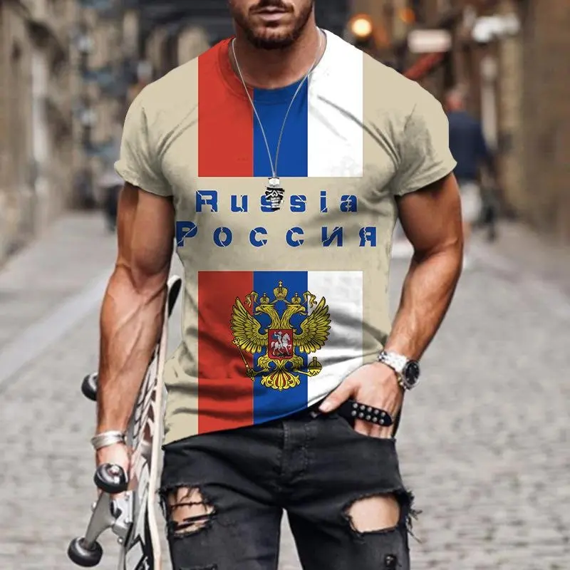 Russia Coat Of Arms T-shirt Men's Clothing Retro 3D Print Streetwear T Shirts National Flag And Emblem Harajuku Fashion Tee Top