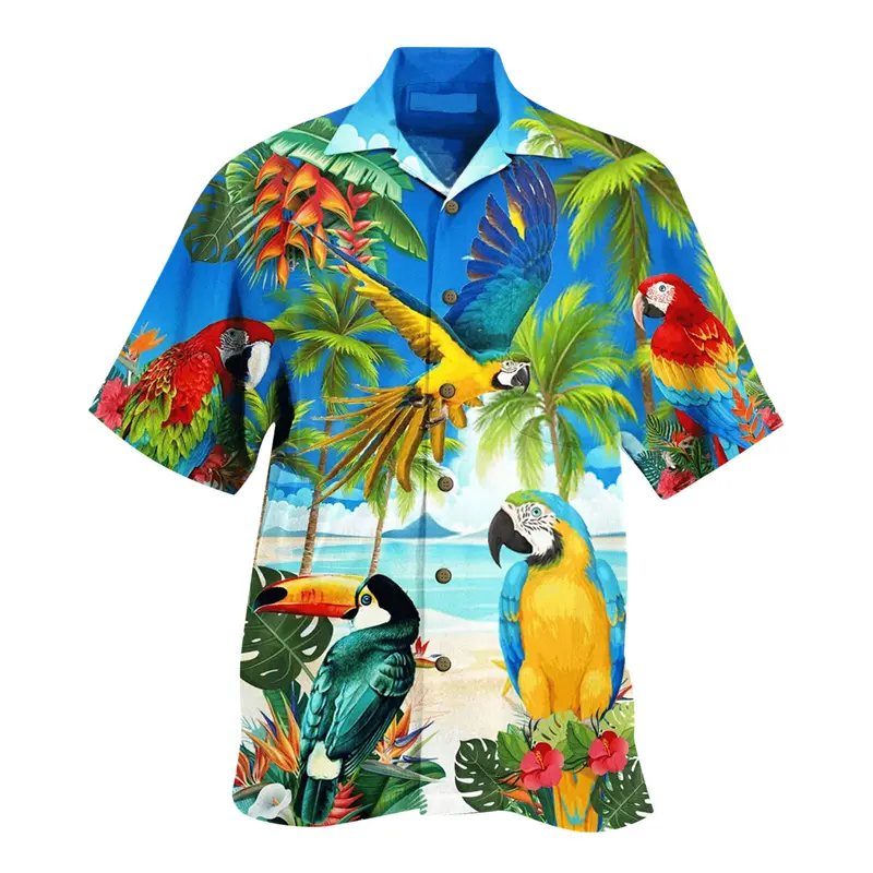Hawaiian Sea Beach Sence Shirt Men's Clothing 3d Printed Coconut Tree Parrot Shirts Outdoor Casual Walk Fashion Trend Tops