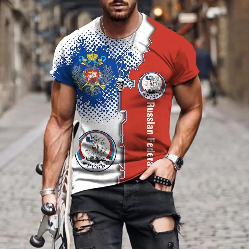 Russia Coat Of Arms T-shirt Men's Clothing Retro 3D Print Streetwear T Shirts National Flag And Emblem Harajuku Fashion Tee Top