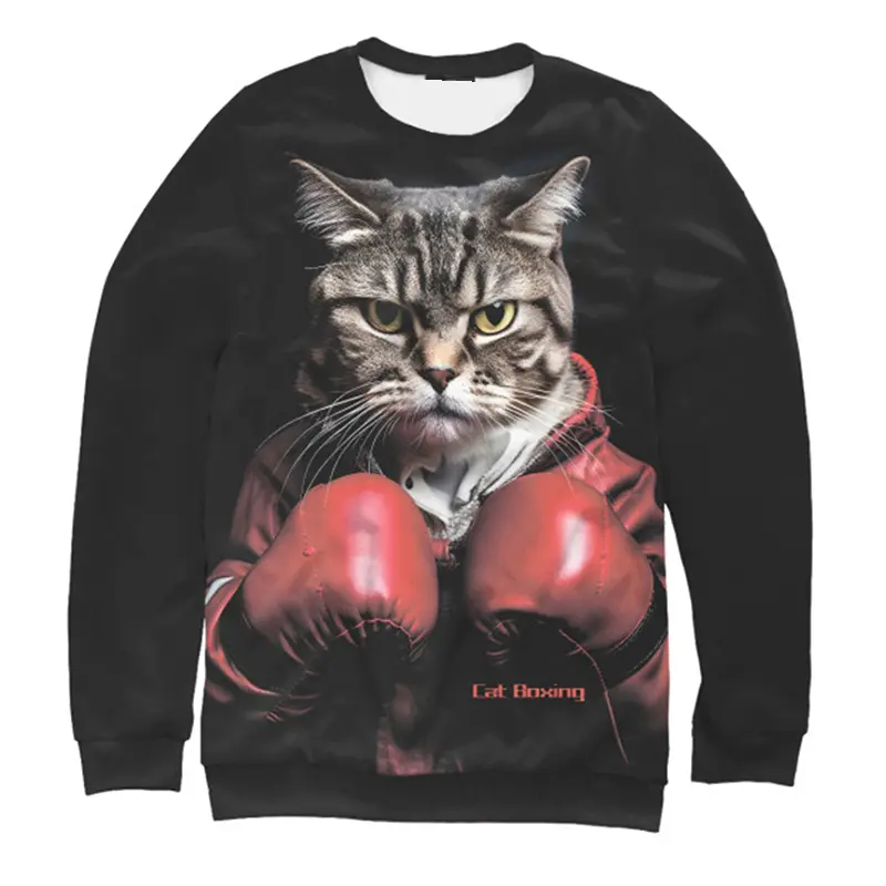 Boxing Cat Casual Sweatshirt For Men Clothes Long Sleeve Pullover Sweatshirts Sports Training Cool Animal 2025 Spring Hoodies