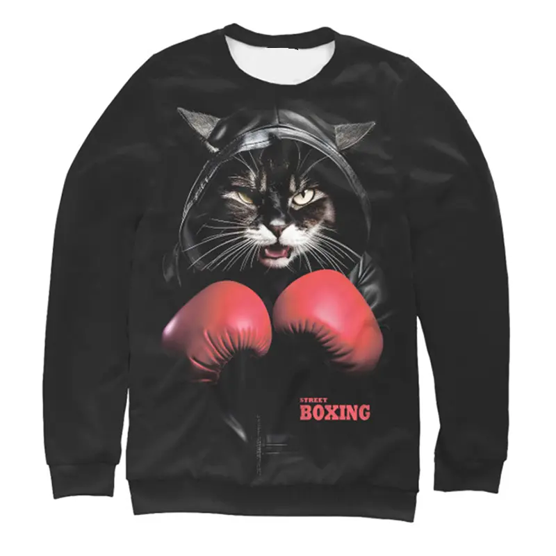 Boxing Cat Casual Sweatshirt For Men Clothes Long Sleeve Pullover Sweatshirts Sports Training Cool Animal 2025 Spring Hoodies