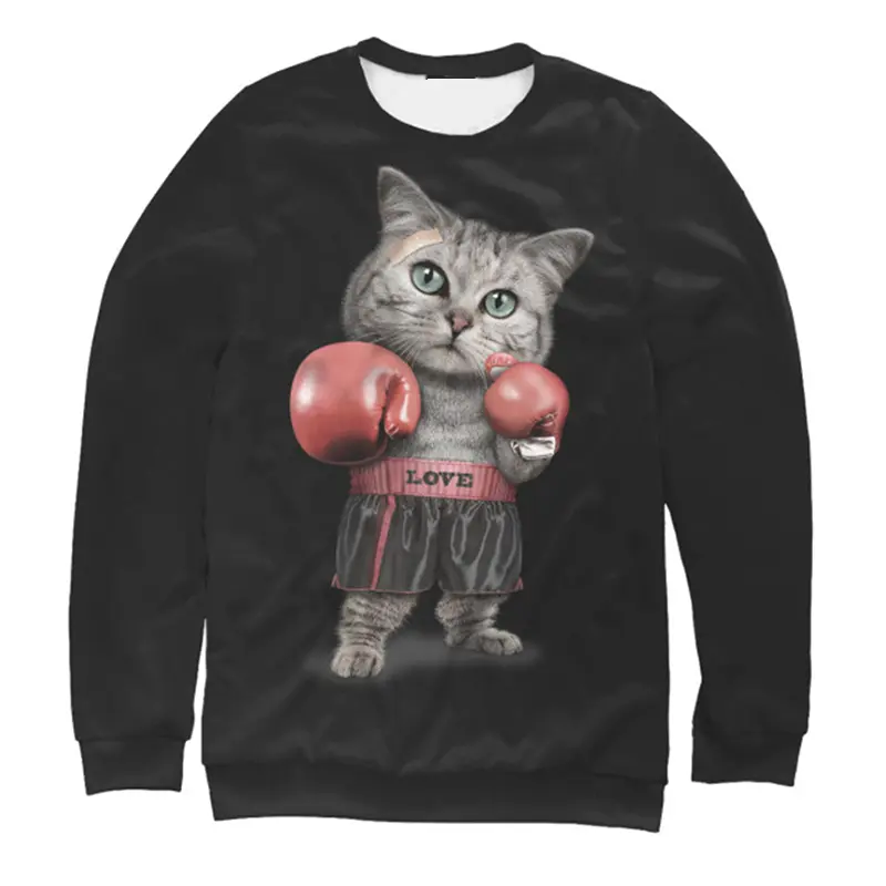 Boxing Cat Casual Sweatshirt For Men Clothes Long Sleeve Pullover Sweatshirts Sports Training Cool Animal 2025 Spring Hoodies
