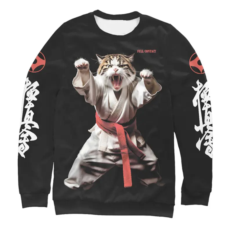 Boxing Cat Casual Sweatshirt For Men Clothes Long Sleeve Pullover Sweatshirts Sports Training Cool Animal 2025 Spring Hoodies