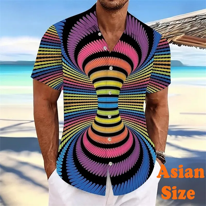 Regular Stripe Art 3D Print Summer Shirts For Men Funny Cool Yellow Duck Graphic Short Sleeve Button Blouse Fashion Trend Y2k