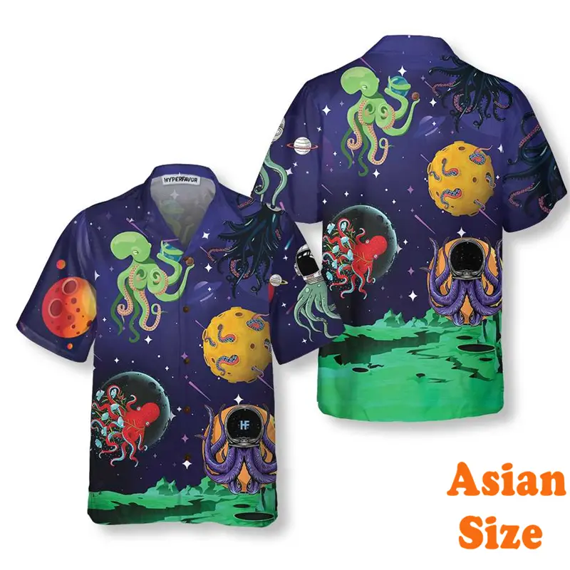 Vintage 3D Print Octopus Shirt Men Clothing Personality Street Loose Hawaiian Shirts Sea Animals Daily Casual Summer Blouse Tee