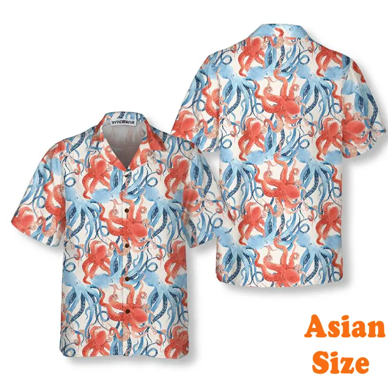 Vintage 3D Print Octopus Shirt Men Clothing Personality Street Loose Hawaiian Shirts Sea Animals Daily Casual Summer Blouse Tee