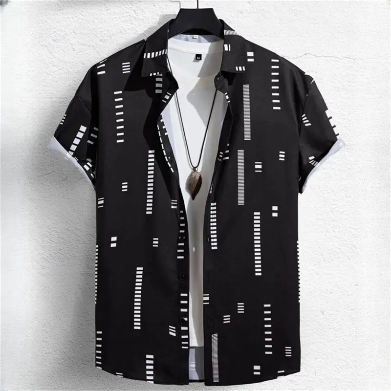 Summer Vacation Casual Short Sleeve Shirt For Men Letter Skull Plant Print Streetwear Hip Hop Shirts Y2k Trend Lapel Blouse Top