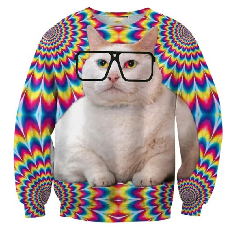 Cat Funny Sweatshirt Men's Clothing Fantasy Colorful Graphic Print Pullover Top Casual Retro Streetwear 2025 New Sweatshirts