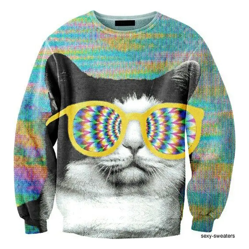 Cat Funny Sweatshirt Men's Clothing Fantasy Colorful Graphic Print Pullover Top Casual Retro Streetwear 2025 New Sweatshirts