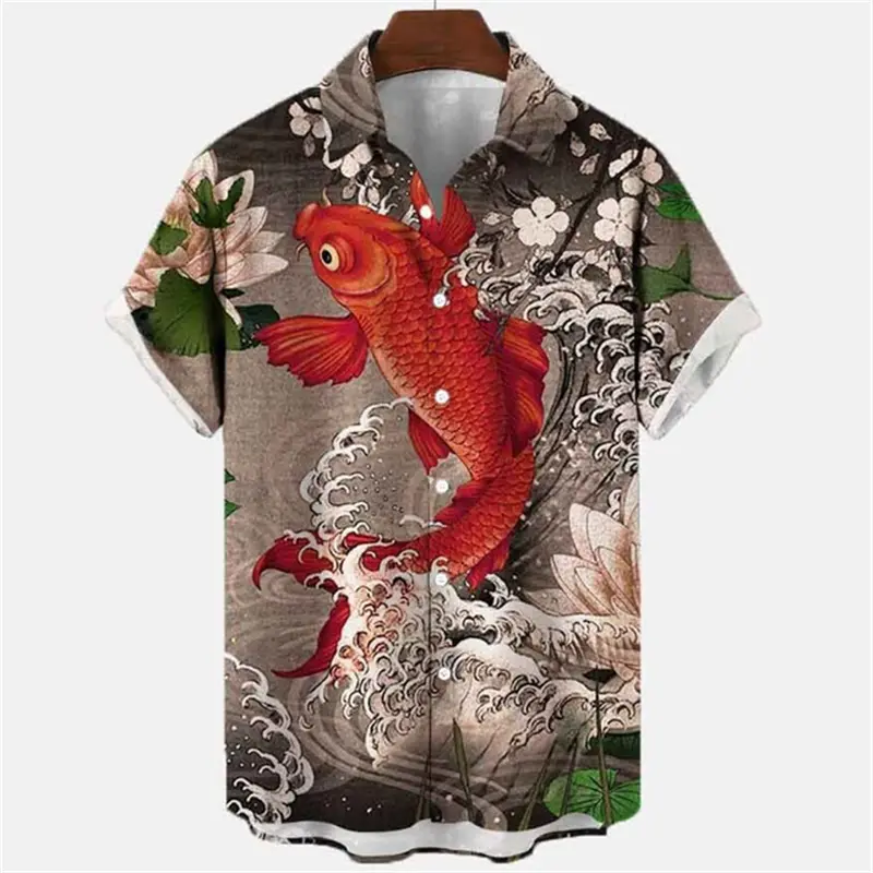 Sea Animal Pattern Shirt Men Clothes 3d Printed Fish Jellyfish Seahorse Shirts Tops Hawaiian Casual Fashion Lapel Button Blouse