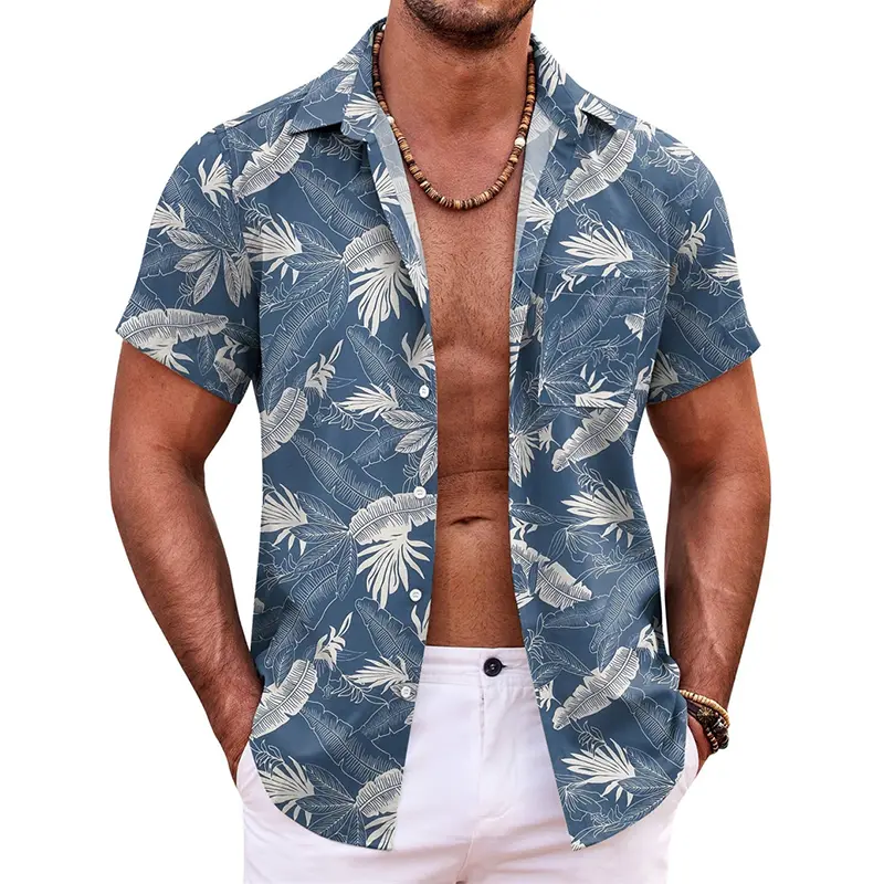 Hawaii Party Shirt Men's Tropical Plants Palm Trees Pattern 3D Print Button Shirts Lapel Short Sleeve Summer Casual Trend Blouse