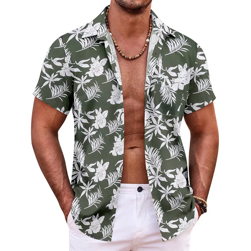 Hawaii Party Shirt Men's Tropical Plants Palm Trees Pattern 3D Print Button Shirts Lapel Short Sleeve Summer Casual Trend Blouse
