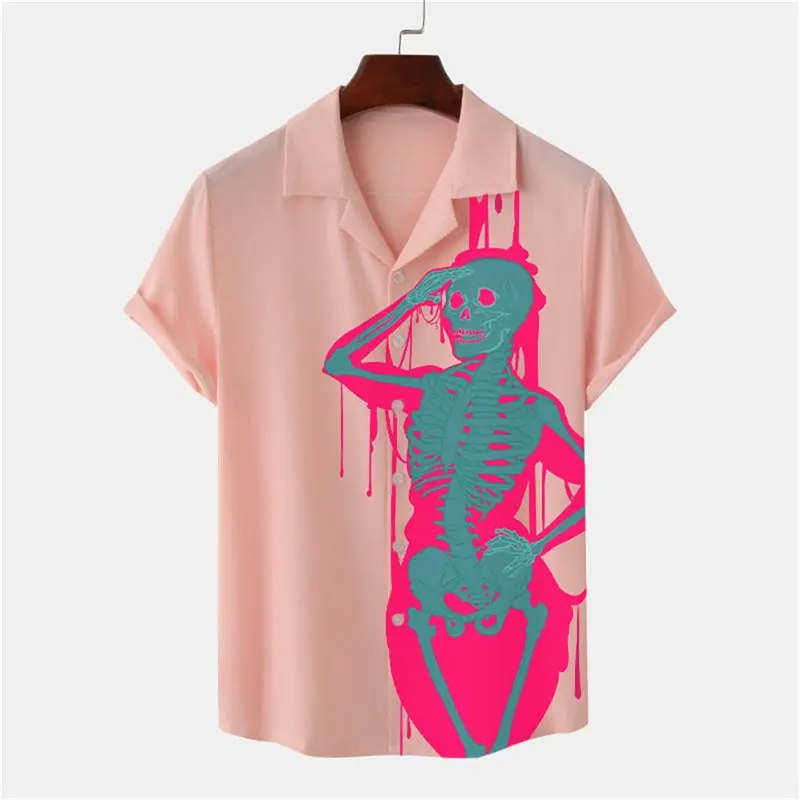 Street Casual Shirt Men's Clothing 3D Printed Graphic Stripes Daily Lapel Button Shirts Blood Skull Personality Comfortable Top