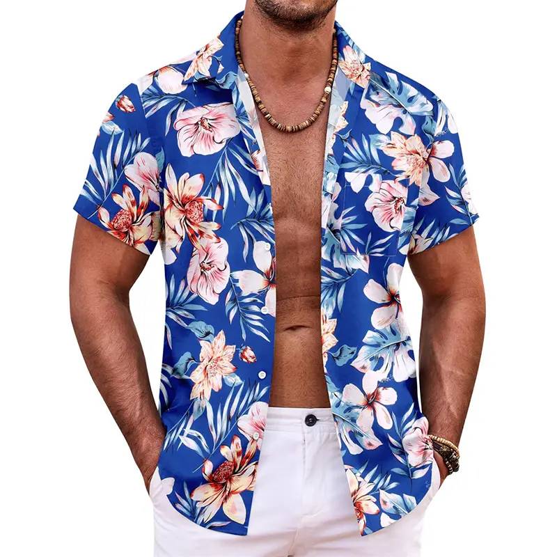 Hawaii Party Shirt Men's Tropical Plants Palm Trees Pattern 3D Print Button Shirts Lapel Short Sleeve Summer Casual Trend Blouse