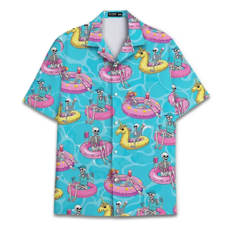 Summer Trend Ice Cream Flamingo Graphic Hawaiian Shirt Cartoon Cute 3D Print Animal Button Shirts OOTD Leisure Daily Loose Tees