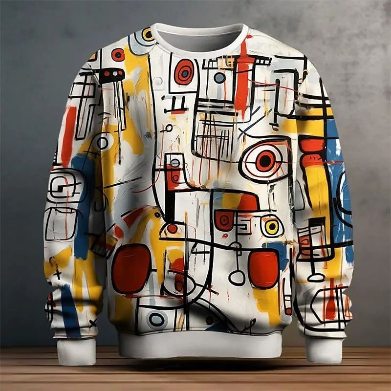 Street Graffiti Graphic Men's Clothes Long Sleeves Pullover Sweatshirt 3D Printed Colorful Streetwear Harajuku Popular Hoodies