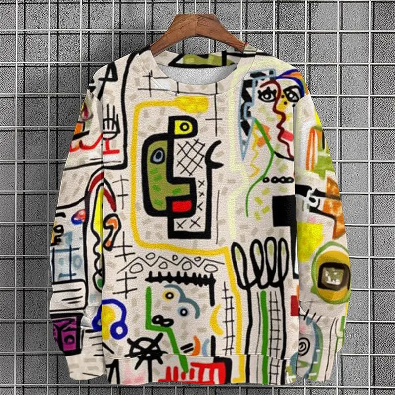 Street Graffiti Graphic Men's Clothes Long Sleeves Pullover Sweatshirt 3D Printed Colorful Streetwear Harajuku Popular Hoodies