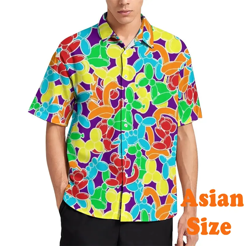Print Dog Balloon Shirt Men's Clothing Colorful Design Casual Short Sleeve Funny Shirts Cute Cartoon Graphic Summer Blouse Top