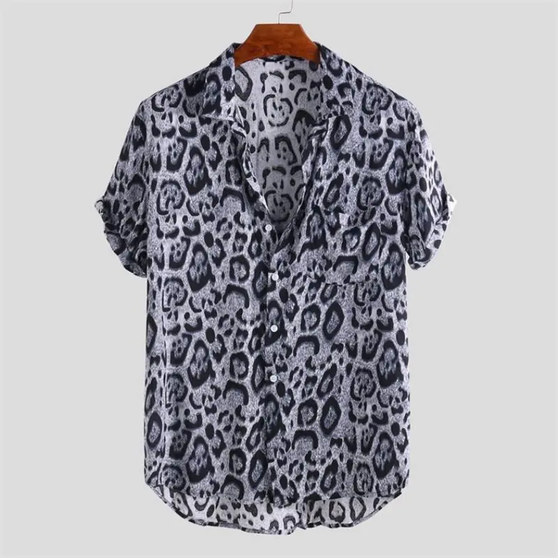 3d Printed Leopard Shirt For Men Street Striped Graffiti Blocks Shirts Casual Fashion Lapel Button Summer Hawaii Clothing Blouse