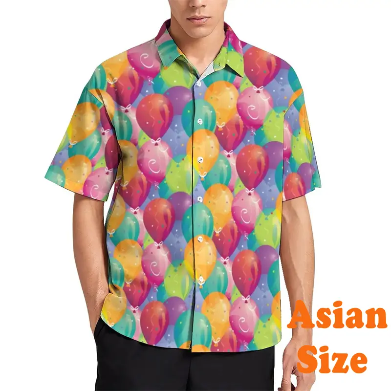 Print Dog Balloon Shirt Men's Clothing Colorful Design Casual Short Sleeve Funny Shirts Cute Cartoon Graphic Summer Blouse Top