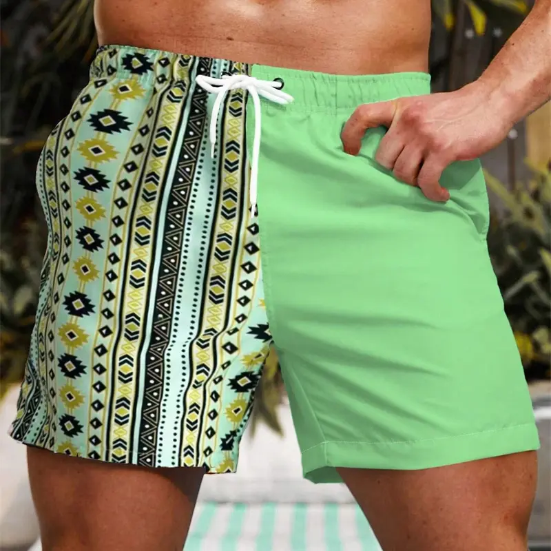 Vintage Ethnic Stripe Pattern Leisure Men Beach Shorts 3d Print Street Casual Vacation Loose Board Shorts Patchwork Summer Y2k