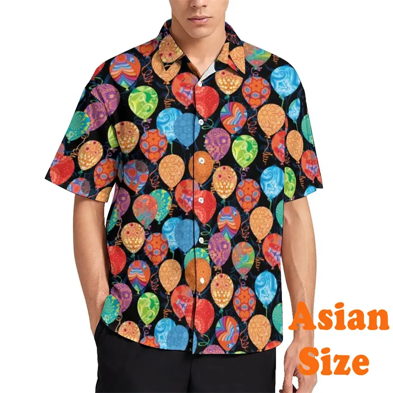 Print Dog Balloon Shirt Men's Clothing Colorful Design Casual Short Sleeve Funny Shirts Cute Cartoon Graphic Summer Blouse Top