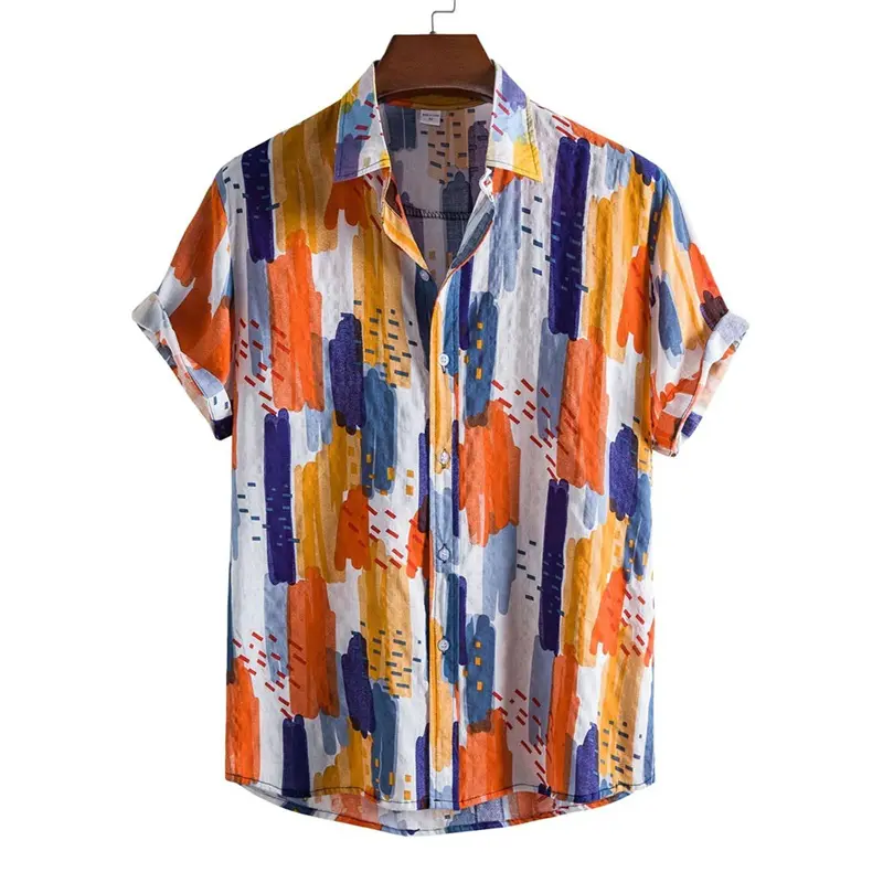 3d Printed Leopard Shirt For Men Street Striped Graffiti Blocks Shirts Casual Fashion Lapel Button Summer Hawaii Clothing Blouse