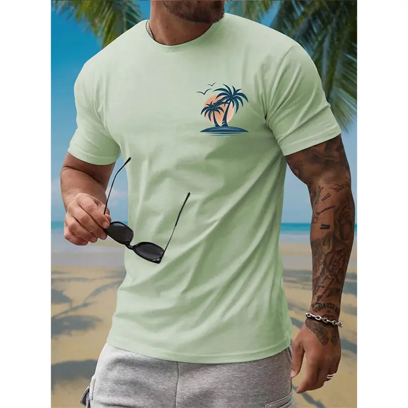 Summer Hawaiian Simple Casual Gradient T-shirt For Men Palm Tree Coconut Tree Pattern Logo 2025 Popular Hot Trend Tees Top