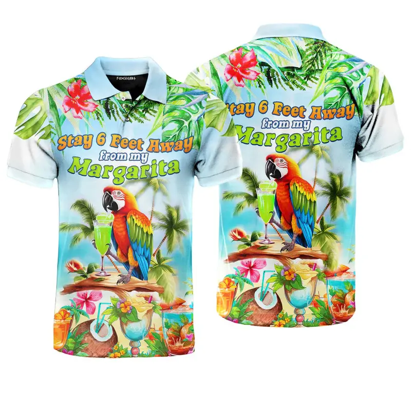 Funny Hawaii Parrot Polo Shirt Afternoon Tea Time Theme Design Loose Lapel Golf Shirts Daily Casual Fun Summer Fashion Tops