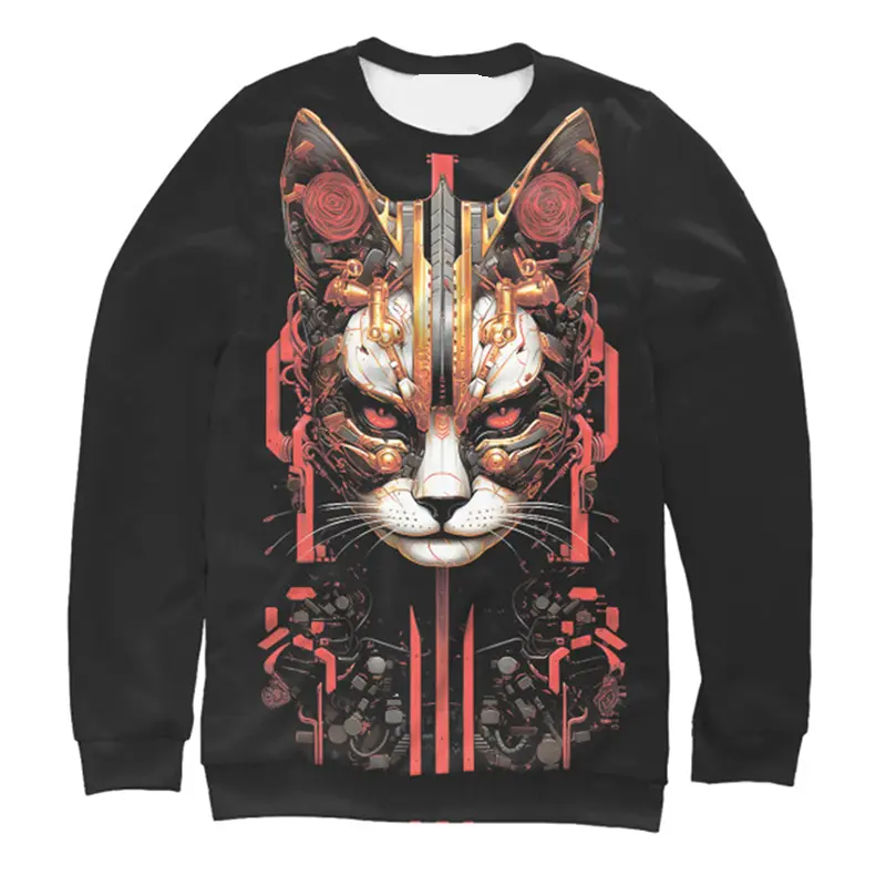 Mechanical Cat Sweatshirt For Men Clothes Round Neck Sweatshirt Technology Style Design Fashion Novelty 2025 Spring Solid Hoodie