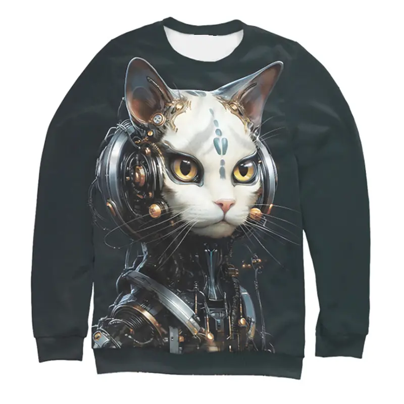 Mechanical Cat Sweatshirt For Men Clothes Round Neck Sweatshirt Technology Style Design Fashion Novelty 2025 Spring Solid Hoodie