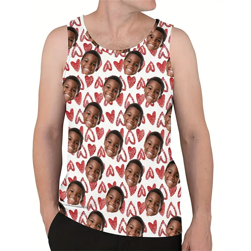 Couples Love Graphic 3D Print Custom Face Photo Tank Top Unisex Personality Streetwear For Gift Summer Run Sport Breathable Tees