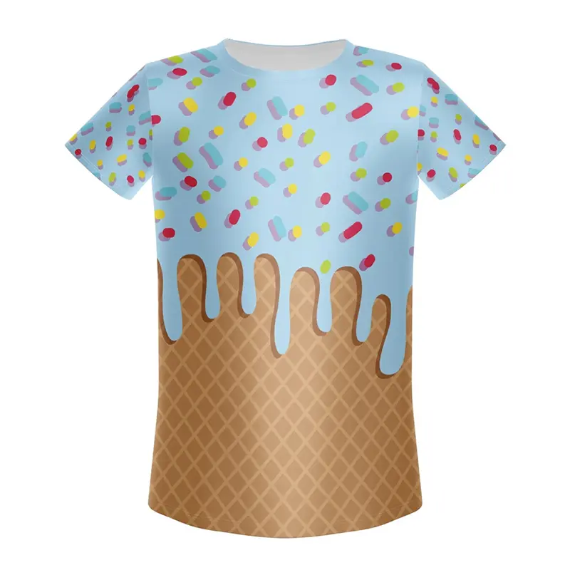 Children's Fun Ice Cream Print T-Shirt O-neck Short Sleeve Fashion Trend Personality T Shirts Unisex Causal Sports Summer Tee