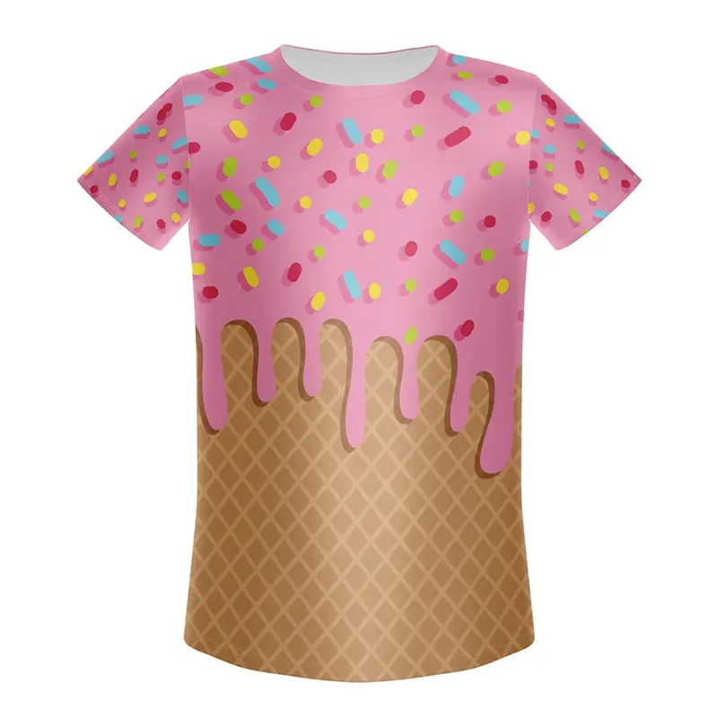 Children's Fun Ice Cream Print T-Shirt O-neck Short Sleeve Fashion Trend Personality T Shirts Unisex Causal Sports Summer Tee
