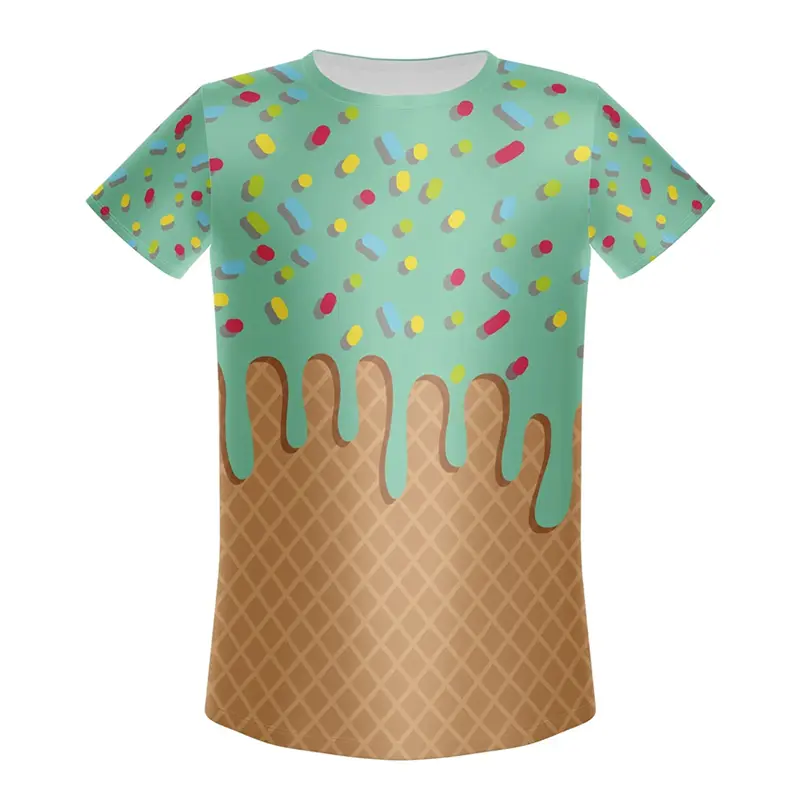 Children's Fun Ice Cream Print T-Shirt O-neck Short Sleeve Fashion Trend Personality T Shirts Unisex Causal Sports Summer Tee