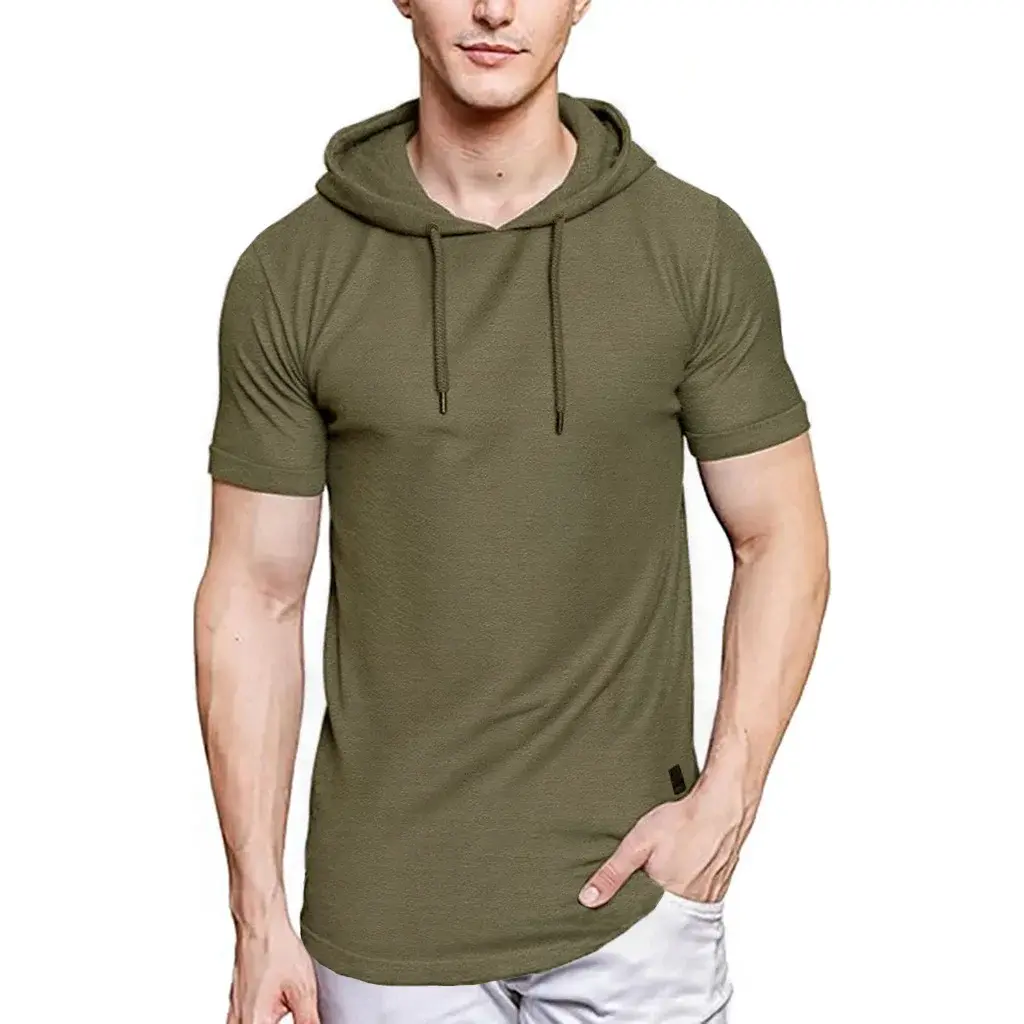 Summer New Mens Hoodie T-shirt Lightweight Breathable Sports Tops Fitness Running Tees for Men Simple Style T-shirts
