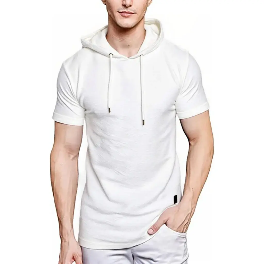 Summer New Mens Hoodie T-shirt Lightweight Breathable Sports Tops Fitness Running Tees for Men Simple Style T-shirts
