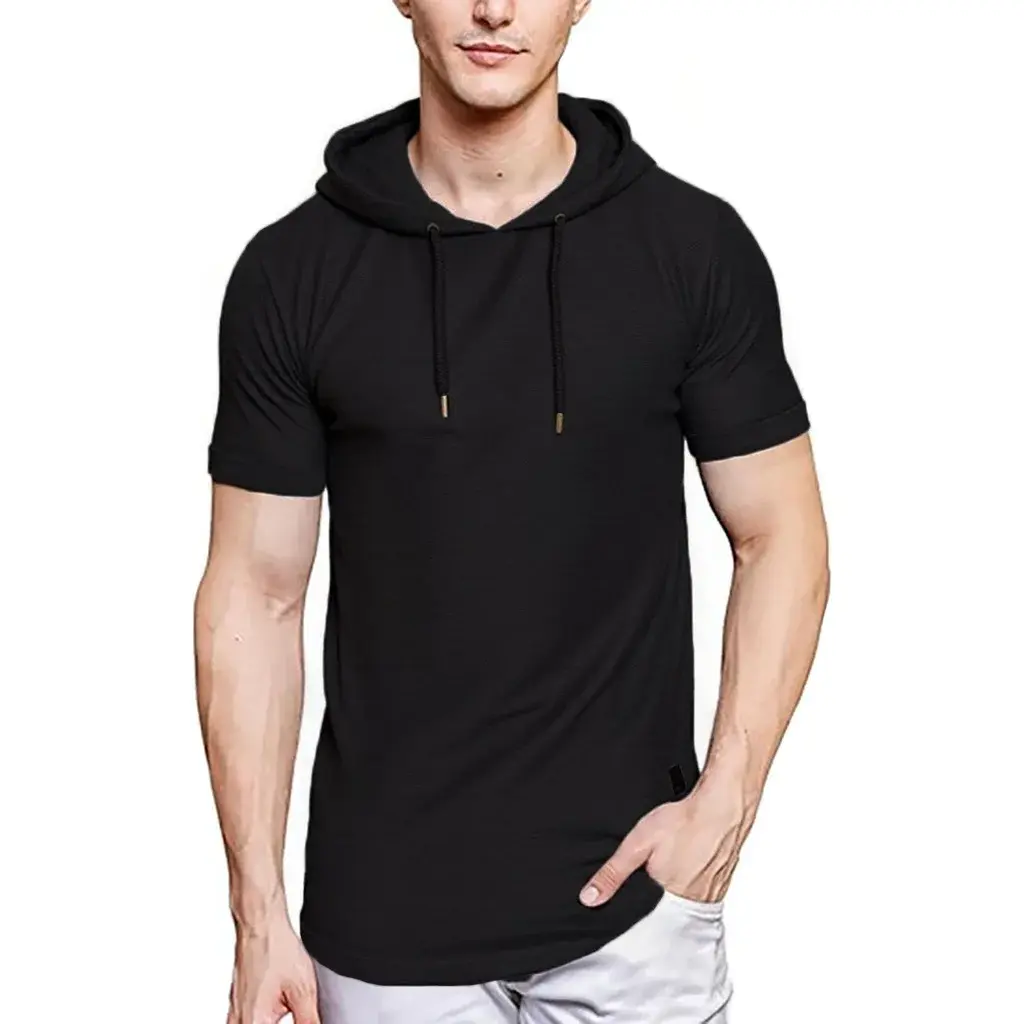 Summer New Mens Hoodie T-shirt Lightweight Breathable Sports Tops Fitness Running Tees for Men Simple Style T-shirts