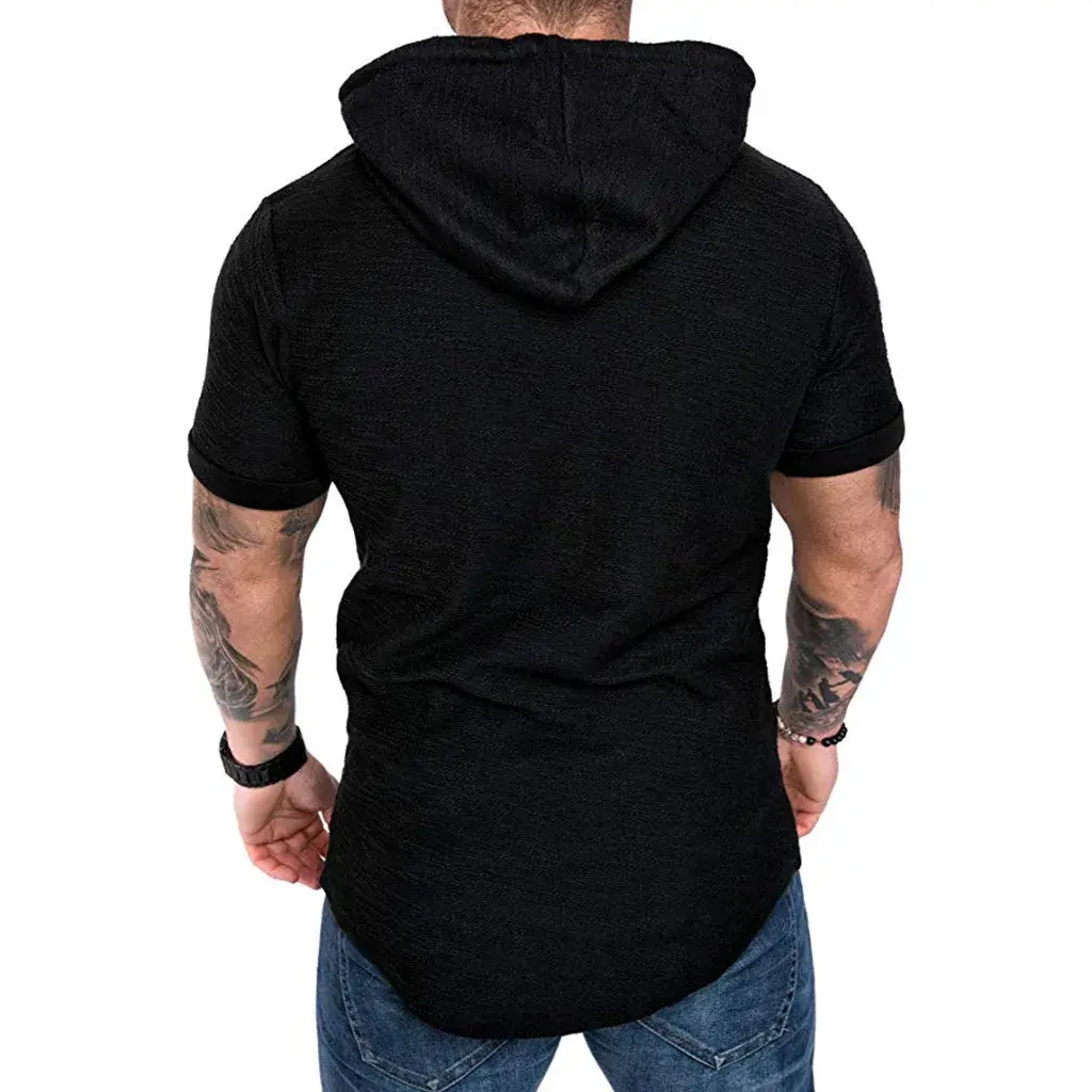 Summer New Mens Hoodie T-shirt Lightweight Breathable Sports Tops Fitness Running Tees for Men Simple Style T-shirts