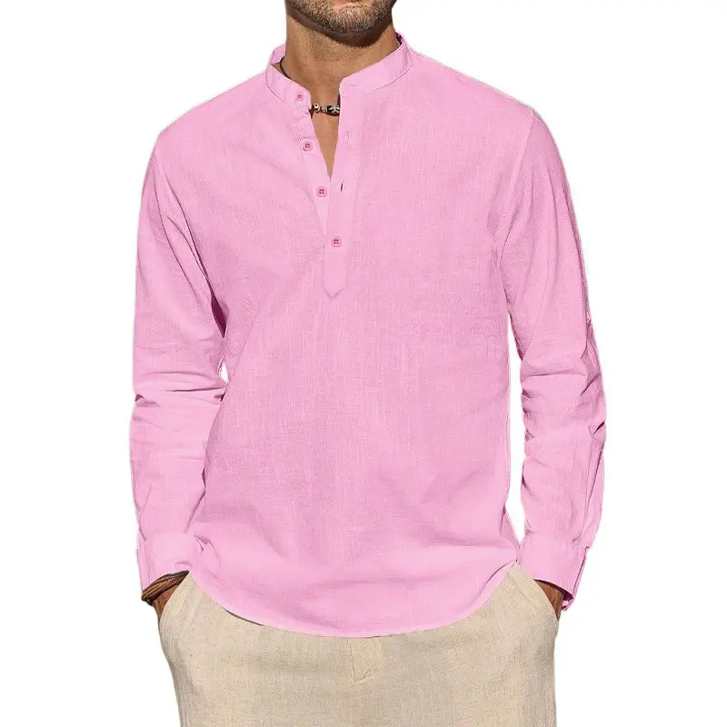 Men's Long Sleeve T-Shirts Casual Lightweight Breathable Henley Neck Solid Color Tops Hawaiian Vacation Beach Style Button Polo
