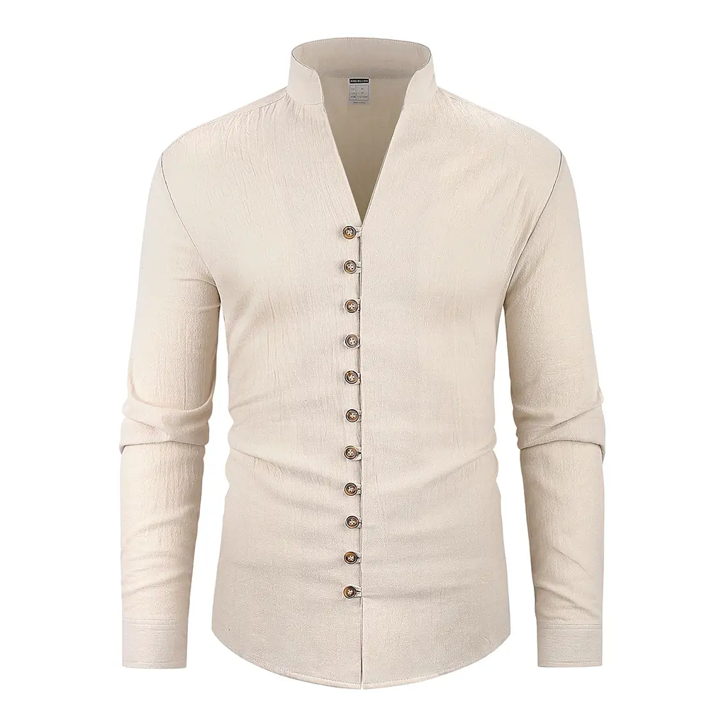 Men's Long Sleeve Cotton Linen Shirt Single Breasted Henley Neck Breathable Lightweigth Stylish Fashion Streetwear Beach Shirt