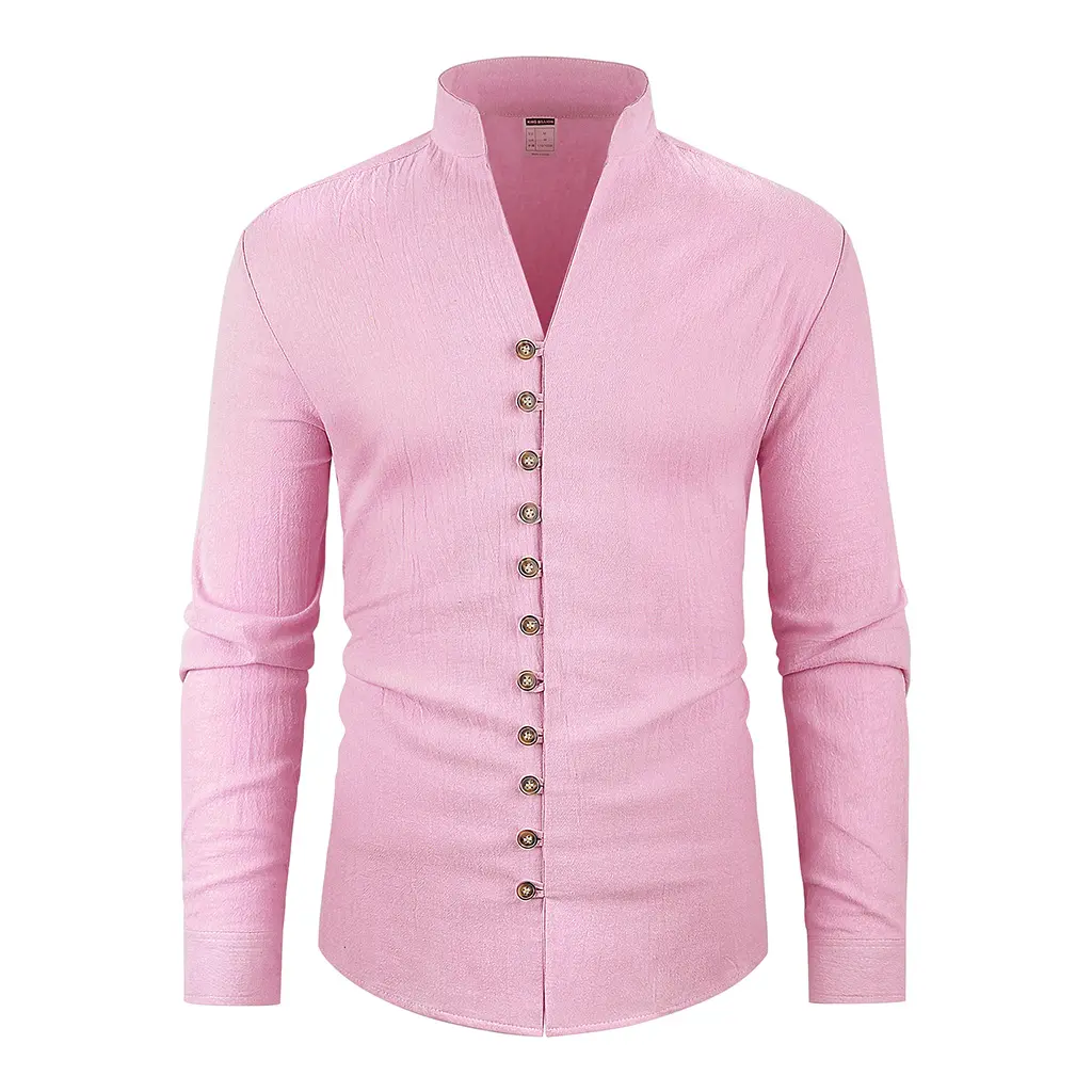 Men's Long Sleeve Cotton Linen Shirt Single Breasted Henley Neck Breathable Lightweigth Stylish Fashion Streetwear Beach Shirt