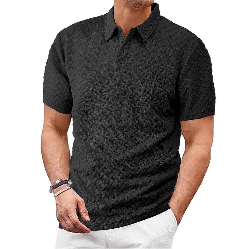 Men's Summer Fashion Polo Shirt Casual Solid Color Turn-down Collar Heavyweight Jacquard T-shirt Basic Style Male Streetwear