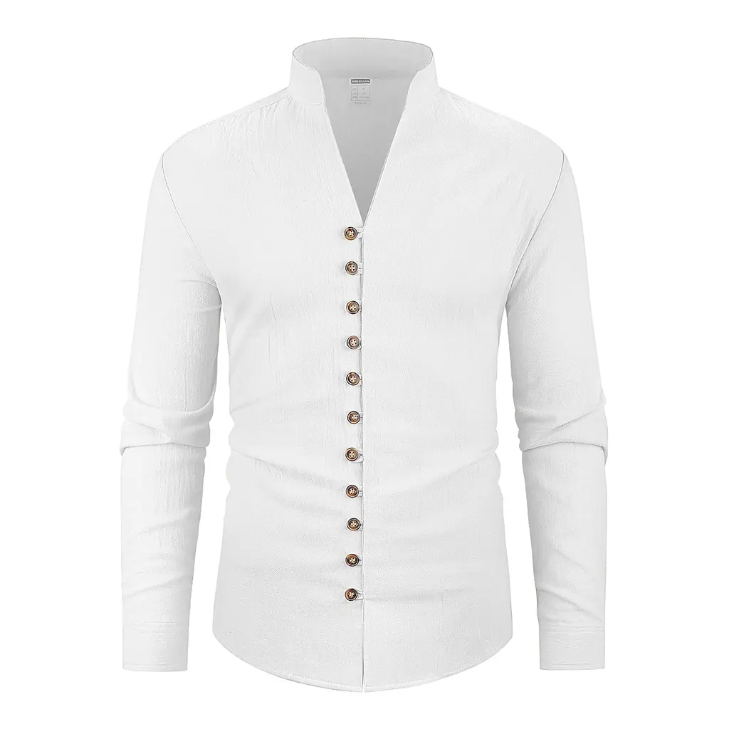 Men's Long Sleeve Cotton Linen Shirt Single Breasted Henley Neck Breathable Lightweigth Stylish Fashion Streetwear Beach Shirt