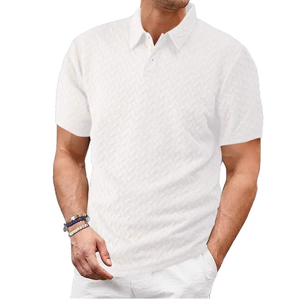 Men's Summer Fashion Polo Shirt Casual Solid Color Turn-down Collar Heavyweight Jacquard T-shirt Basic Style Male Streetwear
