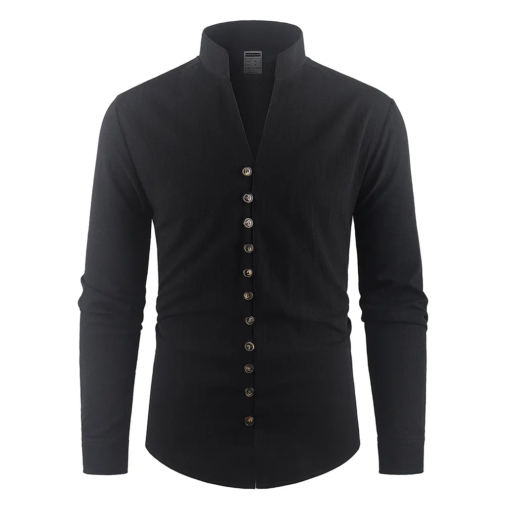 Men's Long Sleeve Cotton Linen Shirt Single Breasted Henley Neck Breathable Lightweigth Stylish Fashion Streetwear Beach Shirt