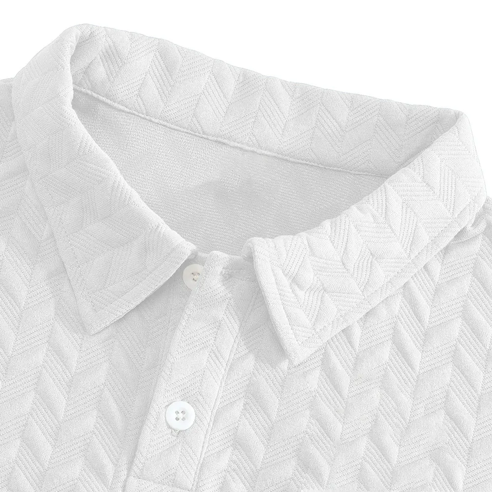 Men's Summer Fashion Polo Shirt Casual Solid Color Turn-down Collar Heavyweight Jacquard T-shirt Basic Style Male Streetwear